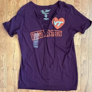 Virginia Tech Hokies Football V-Neck T-Shirt "The Victory" Women's S Tie Front